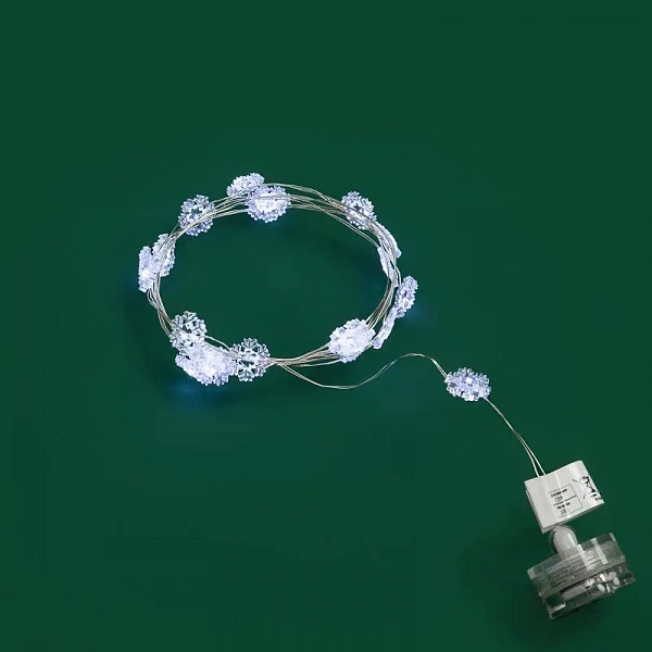 Гирлянда светодиодная "Снежинки" 2м 20LED бел. 2Вт 6В IP20 провод прозр. элементы питания 2хCR2032 (в компл.) Neon-Night 303-010
