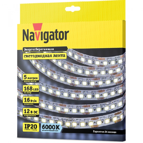 Лента светодиодная 14 455 NLS-2835CW168-16-IP20-12V (уп.5м) NAVIGATOR 14455