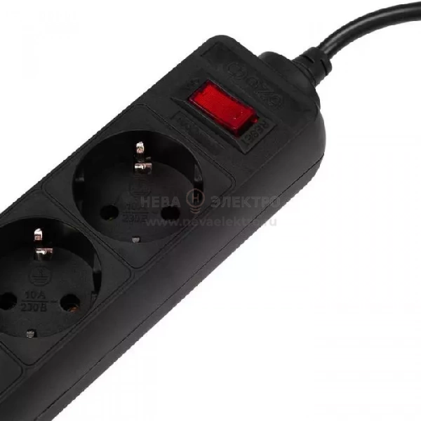 Удлинитель с сетевым фильтром 5х3м с заземл. 10А IP20 FOP-05GS-300 2.2кВт ПВС 3х0.75 с выкл. черн. ФАZА 5007642