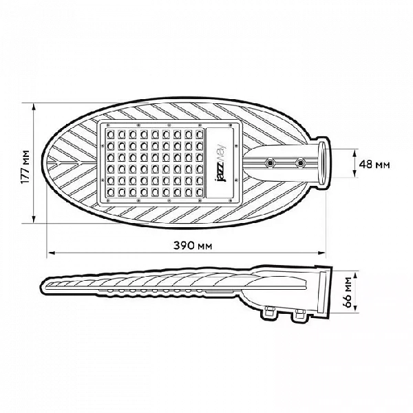 Светильник светодиодный PSL 03 GR 50Вт 4000К IP65 190-260В AC ДКУ уличный JazzWay 5022676