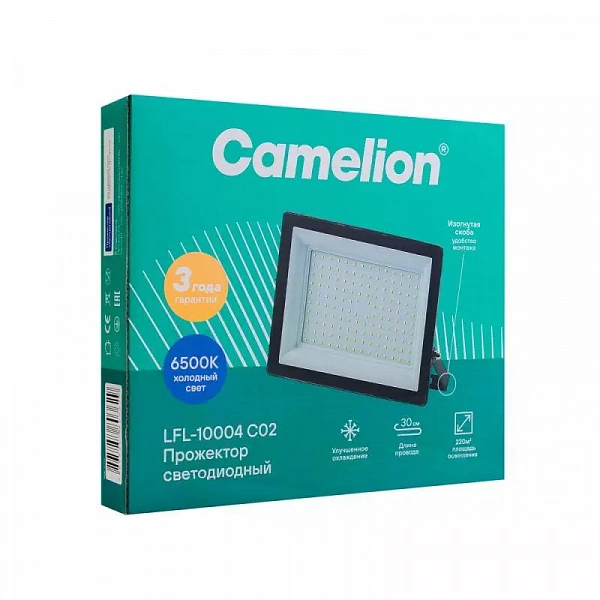 Прожектор светодиодный LFL-10004 C02 LED SMD 100Вт IP65 6500К 10000лм 230В 245х233.5Х31 черн. Camelion 16333