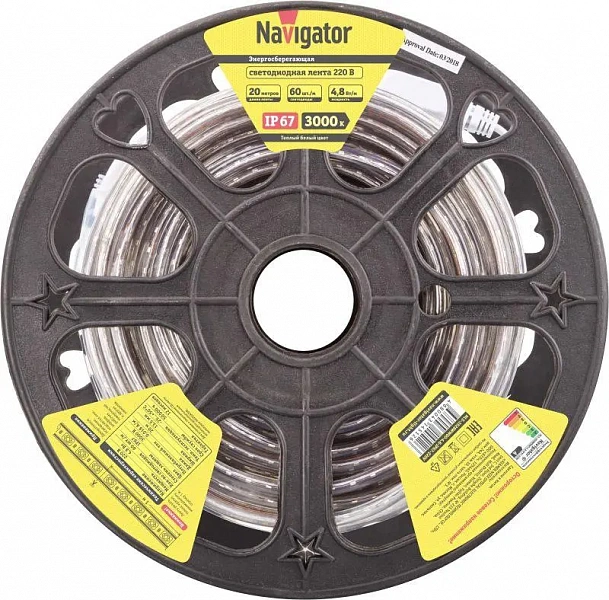 Лента светодиодная 14 512 NLS-3528WW60-4.8-IP67-220V (уп.20м) Navigator 14512
