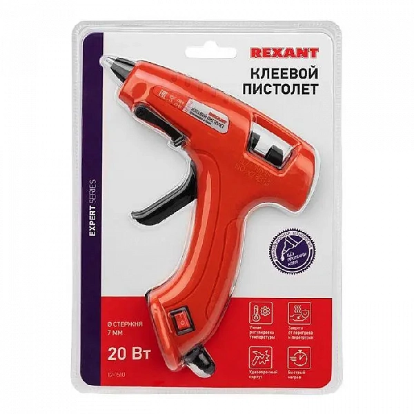 Пистолет клеевой 20Вт ЭКСПЕРТ (блист.) Rexant 12-1510