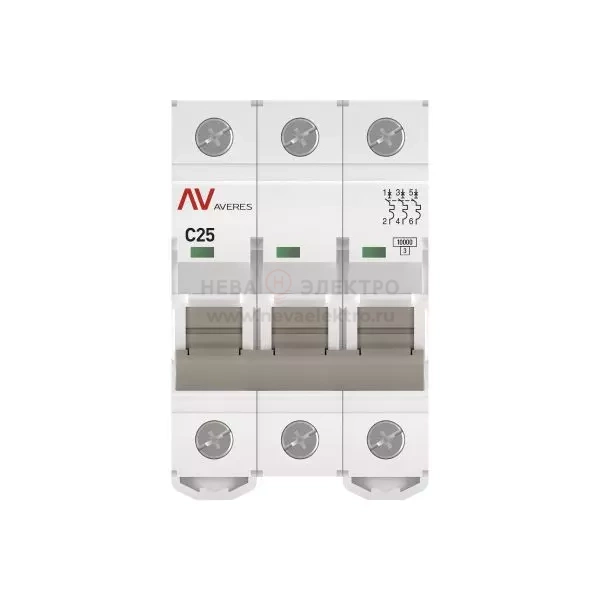 Выключатель автоматический модульный 3п C 25А 10кА AV-10 AVERES EKF mcb10-3-25C-av