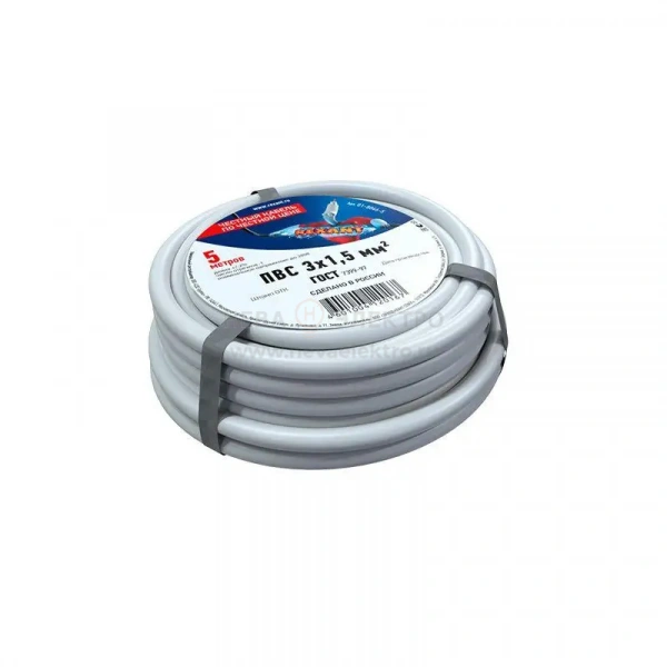 Провод ПВС 3x1.5 Б (уп.5м) Rexant 01-8046-5