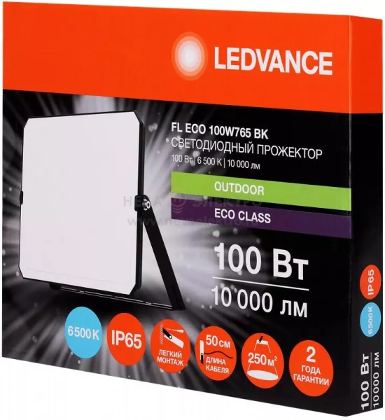 Прожектор светодиодный СДО FL ECO 100W 765 G4 уличный матов. стекло алюм. черн. LEDVANCE 4099854400179
