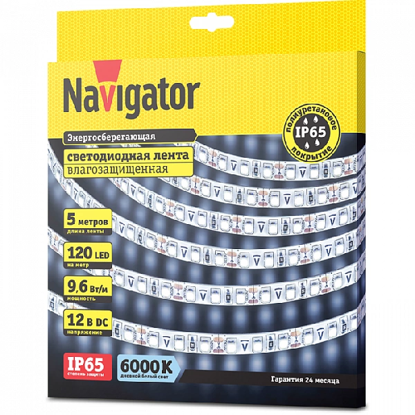 Лента светодиодная 71 765 NLS-3528CW120-9.6-IP65-12V R5 9.6Вт/м (уп.5м) Navigator 71765