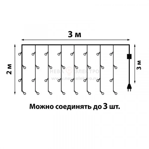 Гирлянда занавес светодиод. ULD-C3020-264/TTK MULTI IP44 с эффектом мерцания 3х2м 264 светодиода разноцвет. свет провод прозр. Uniel UL-00010917